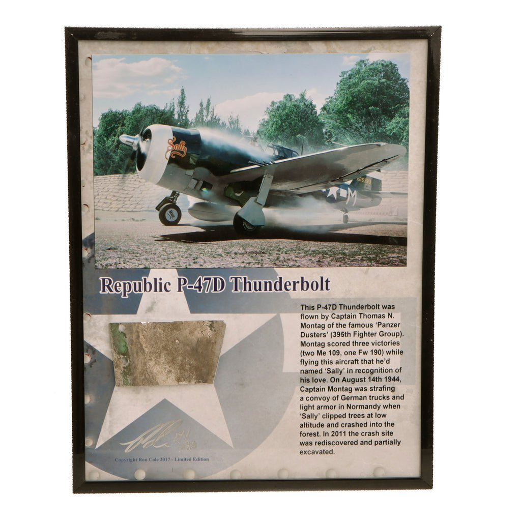 Original U.S. WWII 395th Fighter Group Republic P-47D Thunderbolt “Sally” Fragment Flown by Captain Thomas N. Montag of “Panzer Dusters” - Crashed August 14th, 1944 Original Items