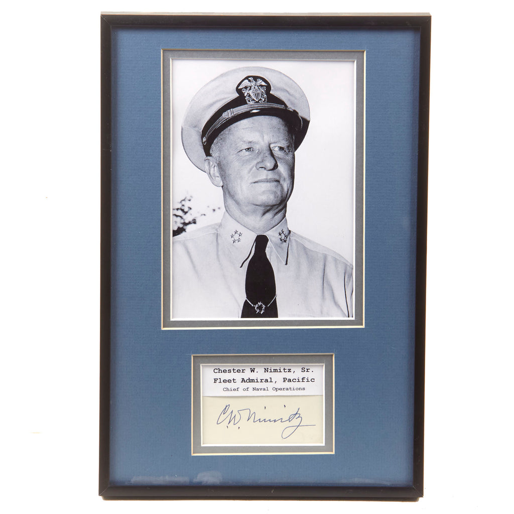 Original U.S. WWII Framed Signature of Admiral Chester W. Nimitz, Chief of Naval Operations - 8 ¼ x 12 ¼” Original Items