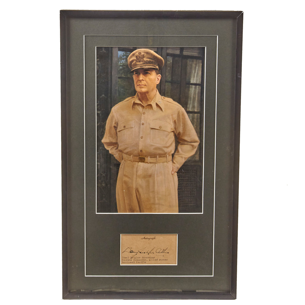 Original U.S. WWII Framed Signature of General Douglas MacArthur, Supreme Commander, Allied Forces Southwest Pacific - 12 ¼ x 20 ¼” Original Items