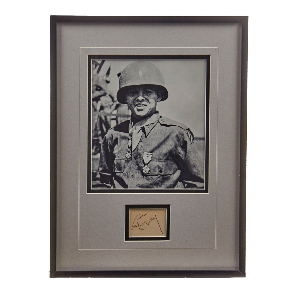 Original U.S. WWII Framed Photo & Autograph of Medal of Honor Recipient Audie Murphy with Certificate of Authenticity - Most Highly Decorated Soldier in U.S. History - 12¼ x 16¼” Original Items