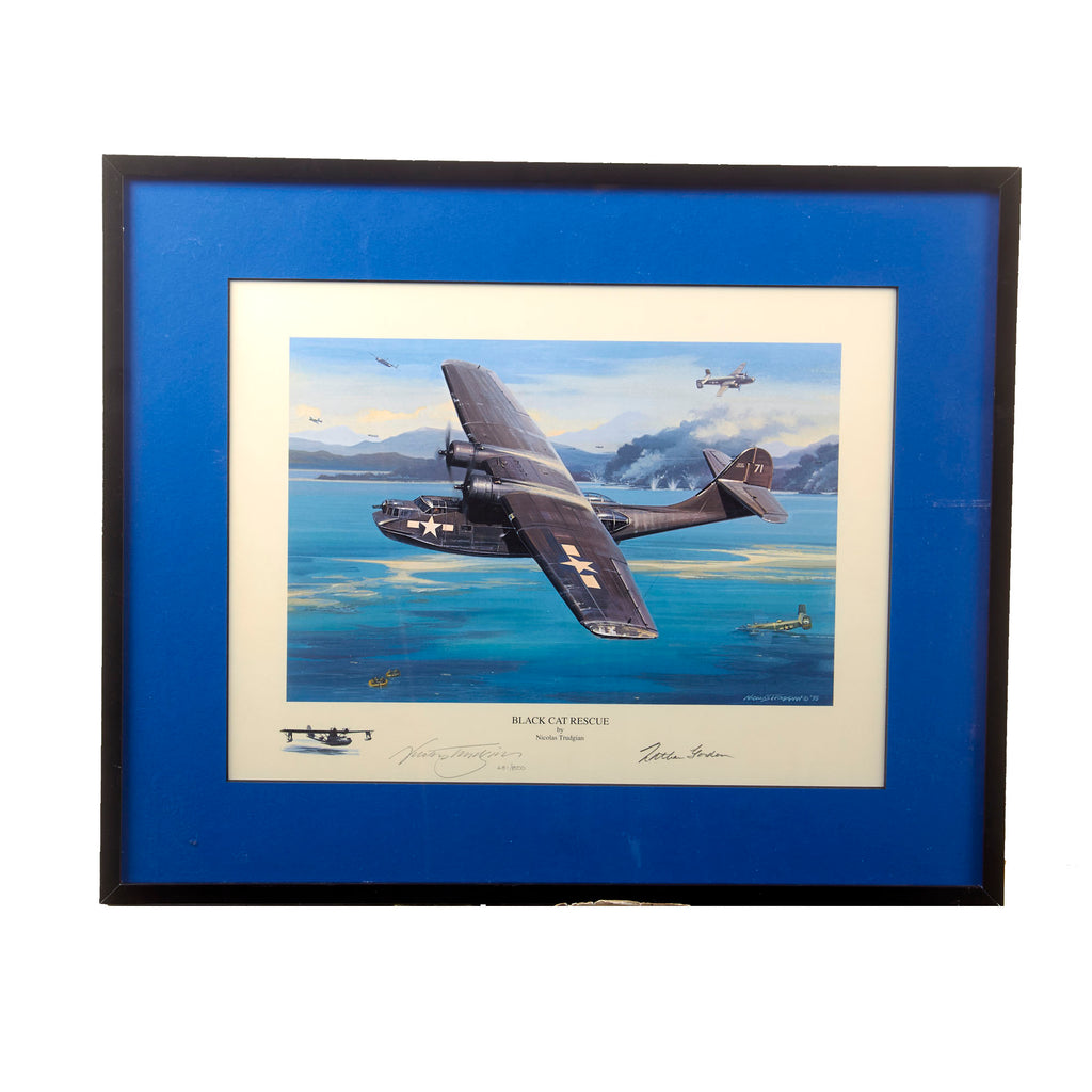Original Signed Limited Edition Print: Framed “Black Cat Rescue” by Nicholas Trudgian Signed by MOH Recipient Lieutenant Commander Nathan Gordon - 481/400 - 14¼ x 17¼”