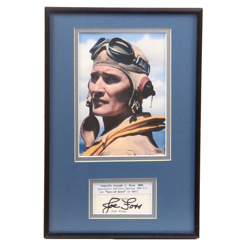 Original U.S. WWII Framed Autographs of Tuskegee Airman Colonel Benjamin O. Davis, Medal of Honor Recipient Joe Foss, and USMC Major Gregory “Pappy” Boyington - Lot of Three Original Items