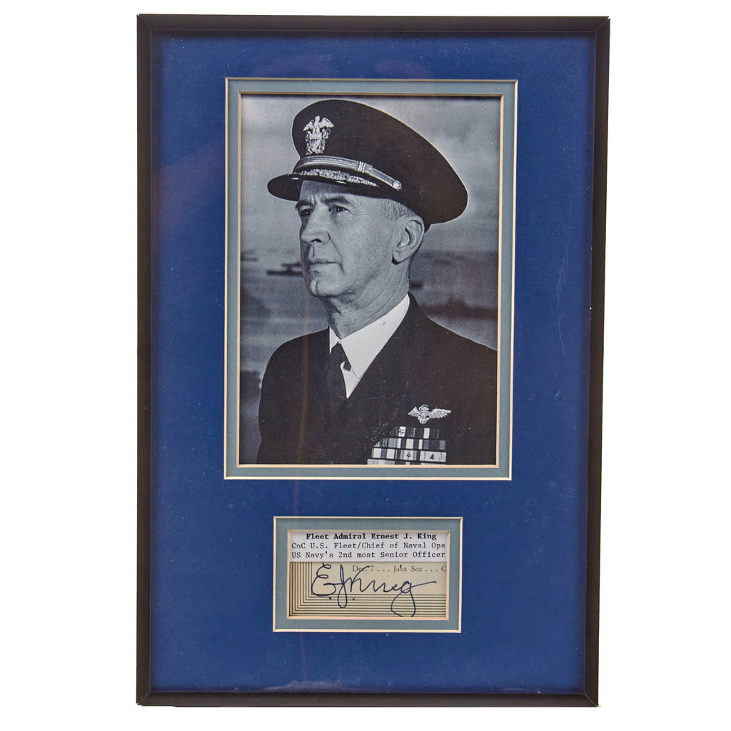 Original U.S. WWII Framed Signature of Fleet Admiral Ernest J. King - Navy’s 2nd Most Senior Officer - 8 ¼ x 12 ¼” Original Items