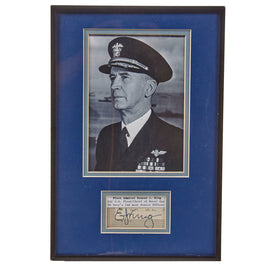 Original U.S. WWII Framed Signature of Fleet Admiral Ernest J. King - Navy’s 2nd Most Senior Officer - 8 ¼ x 12 ¼”