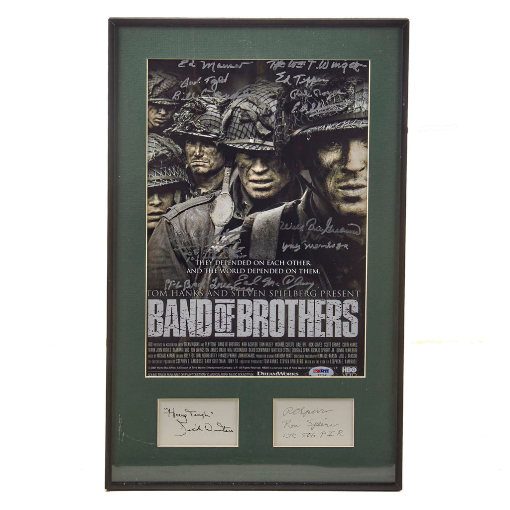 Original U.S. WWII Framed “Band of Brothers” Poster with 15 Total Signatures of Veterans Including Dick Winters, Ed Mauser, “Wild Bill” Guarnere and Others with Certificate of Authenticity - 12¼ x 20¼” Original Items
