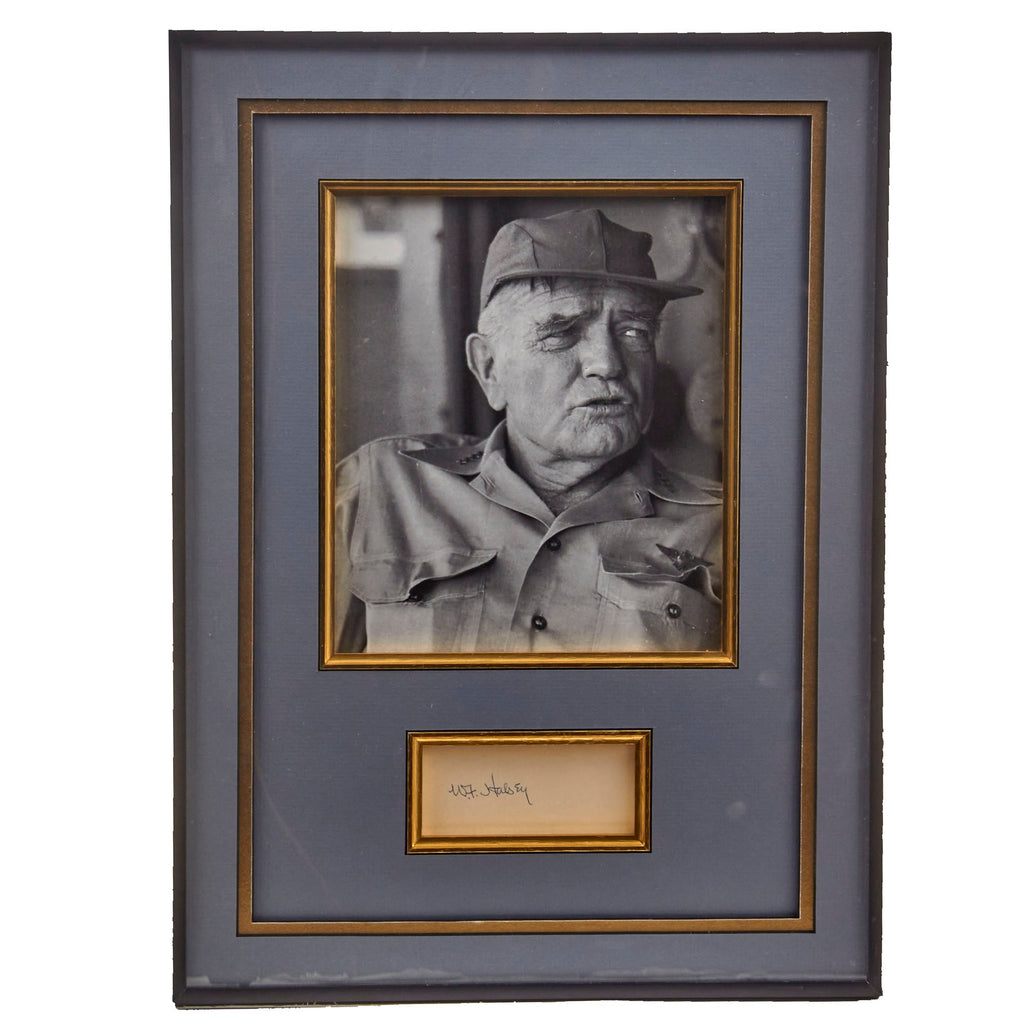 Original U.S. WWII Framed Photo & Autograph of Admiral William F. Halsey Jr. with Certificate of Authenticity - 12 ½ x 17” Original Items