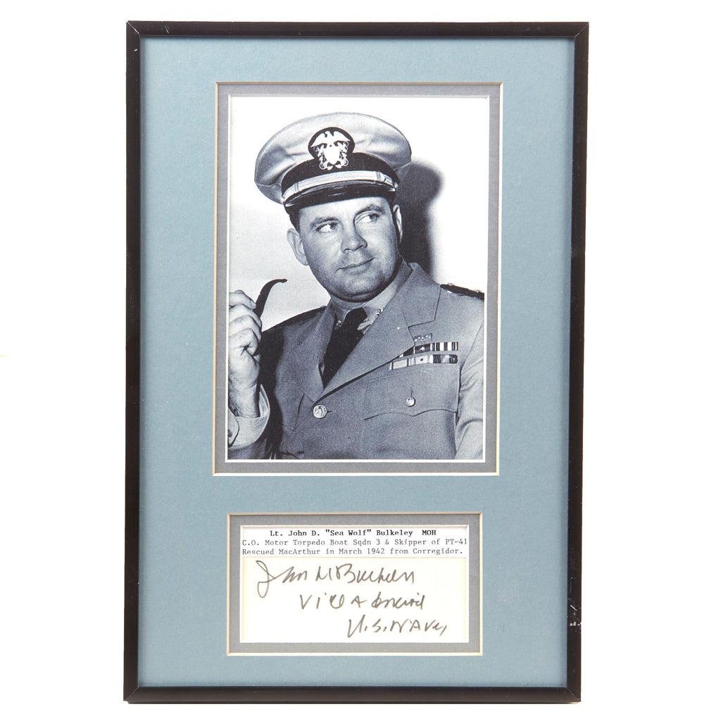 Original U.S. WWII Framed Signature of Medal of Honor Recipient Lieutenant John D. “Sea Wolf” Bulkeley - 8¼ x 12¼” Original Items