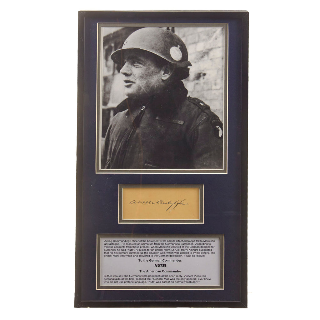 Original U.S. WWII Framed 101st Airborne General Anthony McAuliffe Signature - 10¼ x 19¼” Original Items