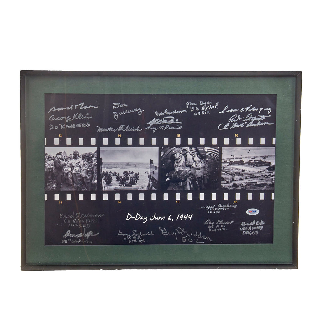 Original U.S. WWII D-Day Framed & Signed Photo Reel with 18 Signatures of D-Day Veterans and Certificate of Authenticity - 15 ¼ x 21 ¼” Original Items