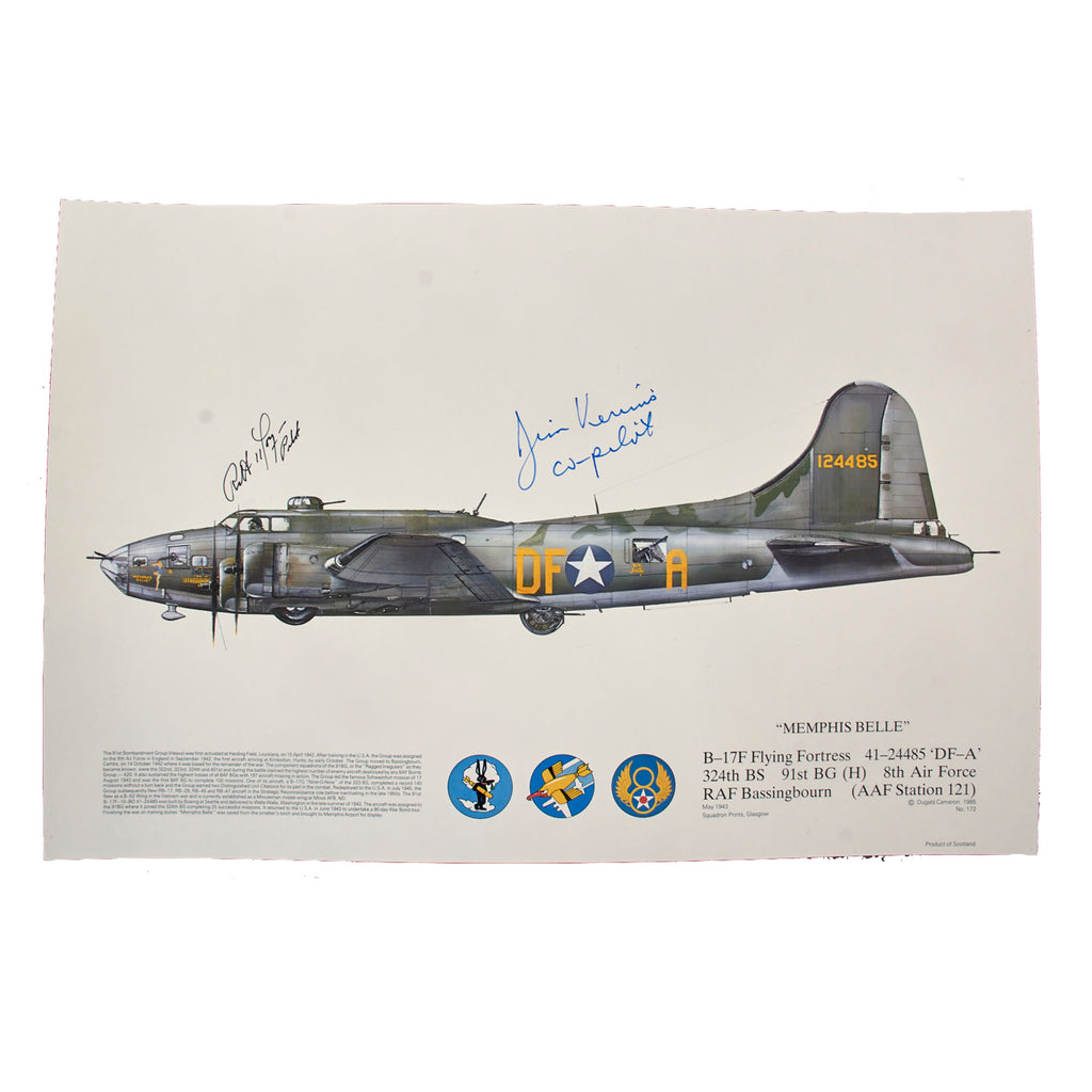 Original U.S. WWII “Memphis Belle” Print Signed by Pilot Bob Morgan & Co-Pilot Jim Verinis - 11 ⅝ x 17 ⅝” Original Items