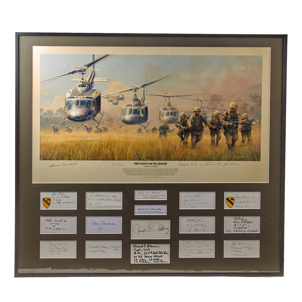 Original Signed Limited Edition Print: Framed “First Boots on the Ground” by William S. Phillips Signed by Five Heroes of Ia Drang with Sixteen Additional Signatures - 32 ¼ x 34 ¼” Original Items