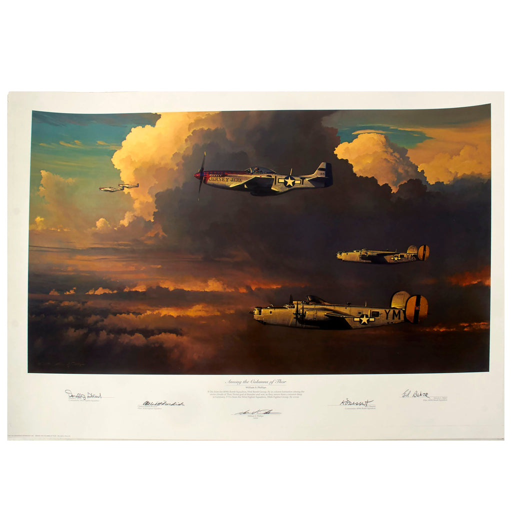 Original Signed Limited Edition Print: “Among the Columns of Thor” by William S. Phillips, Signed By Four Fighter & Bomber Pilots - 223/1000 - 24 x 33” Original Items