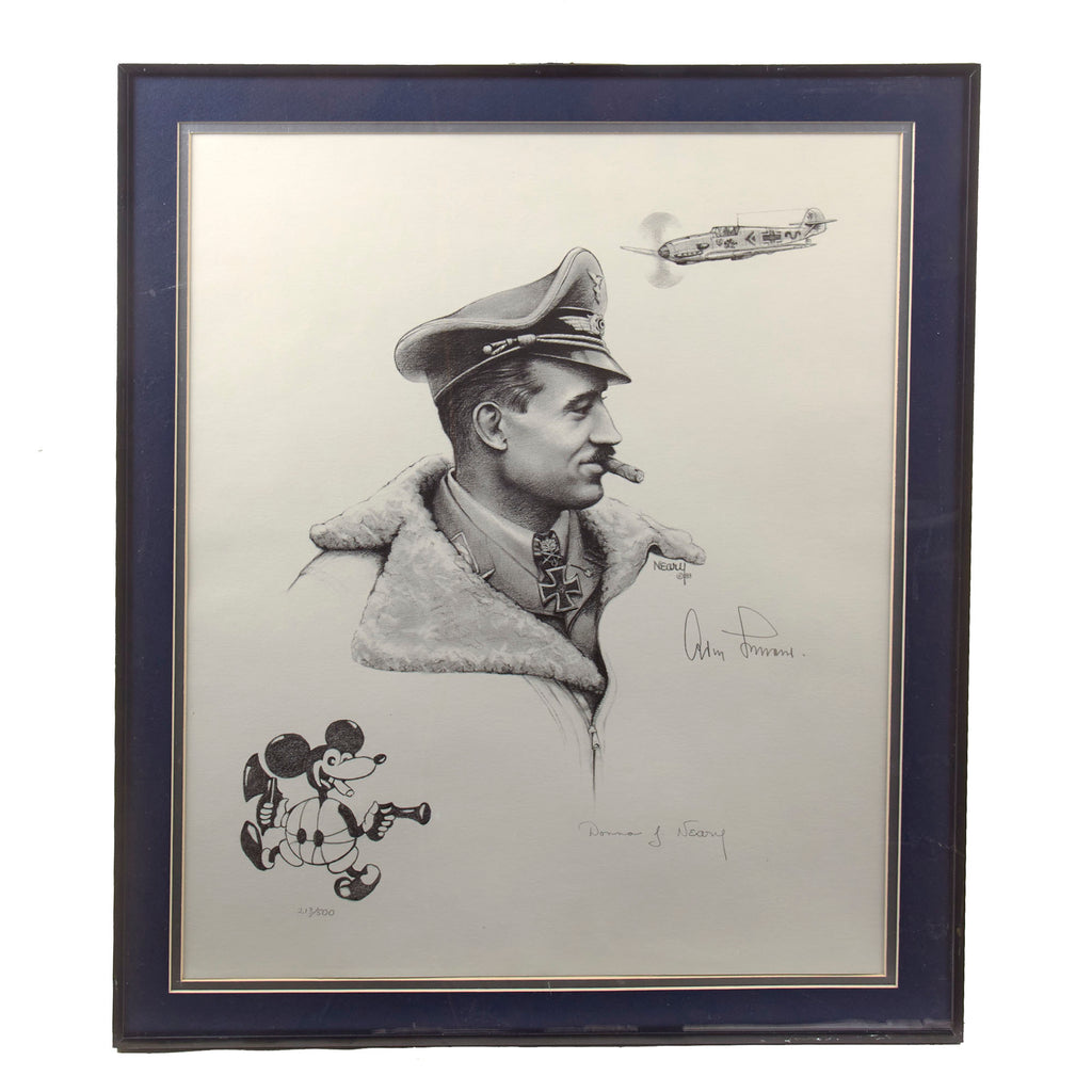 Original U.S. WWII Framed Adolf Galland Print Signed by Author & Pilot - 213/500 - 19 ¼ x 23 ¼” Original Items
