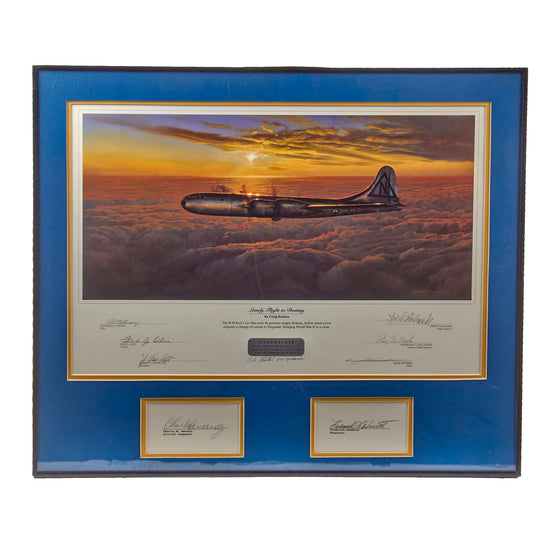 Original Signed Limited Edition Print: Framed “Lonely Flight to Destiny” by Craig Kodera Signed by 8 Crew Members of B-29 “Bock’s Car” - Dropped Atomic Bomb on Nagasaki - 22 ¼ x 25 ¼” Original Items
