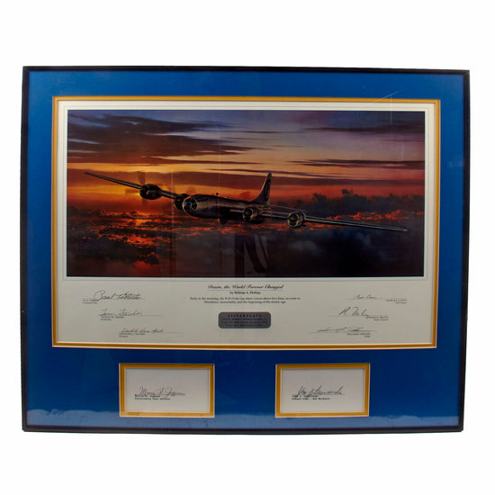 Original Signed Limited Edition Print: Framed “Dawn, The World Forever Changed” by William S. Phillips Signed by Enola Gay Crew Including Paul W. Tibbets and Theodore J. Van Kirk with Additional Signatures - 442/1000 - 22 ¼ x 25 ¼”