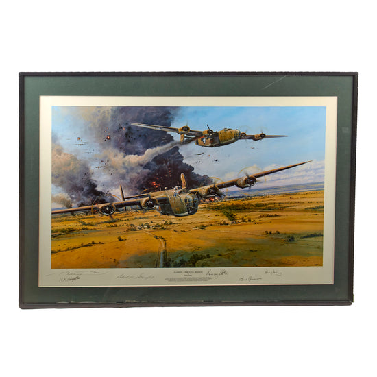 Original Signed Limited Edition Print: Framed “Ploesti - The Vital Mission” by Robert Taylor Signed by Major Sternfels, General Ramsay Potts, General Compton, Colonel Cameron, and General  Ardrey - 1030/1250 - 25 ¼ x 34 ¼” Original Items