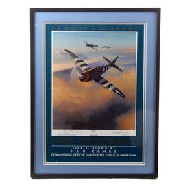 Original Signed Limited Edition Print: Framed “Famous Fighters P-47D Thunderbolt” by Mark Postlethwaite Signed by Colonel Hub Zemke, Credited with 16 Kills - 276/1000 - 15¼ x 20¼”