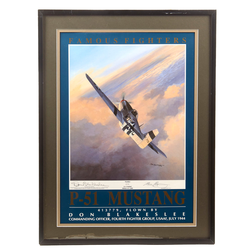 Original Signed Limited Edition Print: Framed “Famous Fighters P-51 Mustang” by Mark Postlethwaite Signed by Colonel Donald J. Blakeslee, Credited with 15.5 Aerial Victories - 519/1000 - 15¼ x 20¼” Original Items