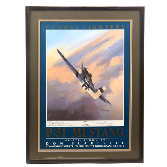 Original Signed Limited Edition Print: Framed “Famous Fighters P-51 Mustang” by Mark Postlethwaite Signed by Colonel Donald J. Blakeslee, Credited with 15.5 Aerial Victories - 519/1000 - 15¼ x 20¼”