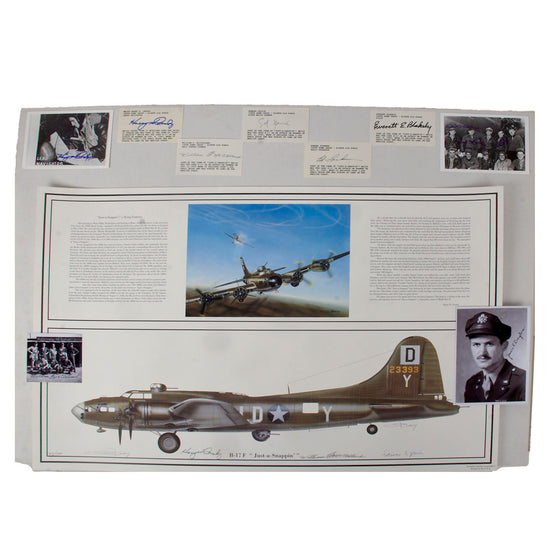 Original Signed Limited Edition Print: “B-17F Just-a-Snappin’” by C.S. Bailey Signed by Crew Members Harry Crosby, Wiliam "Bill" McClelland, and Edward Yevich with 11 Additional Signatures - 60/1000 - 29 ½ x 40” Original Items
