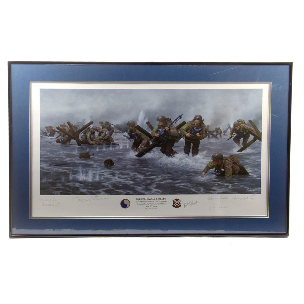 Original Signed Limited Edition Print: Framed “The Stonewall Brigade” by Larry Selman Signed by Six Members of 116th Infantry Regiment Who Landed on D-Day 168/350 - 23 ¾ x 35 ¼” Original Items