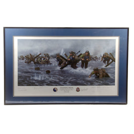Original Signed Limited Edition Print: Framed “The Stonewall Brigade” by Larry Selman Signed by Six Members of 116th Infantry Regiment Who Landed on D-Day 168/350 - 23 ¾ x 35 ¼”