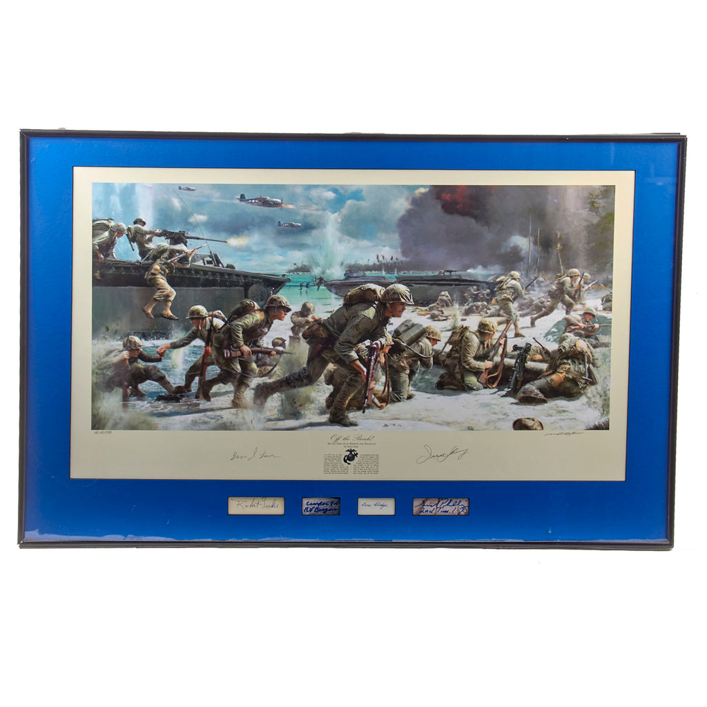 Original Signed Limited Edition Print: Framed “Off the Beach! With the Old Breed on Peleliu” by Matt Hall Signed by Dan Lawler & Jim Young with Four Additional Signatures - Victory Edition 125/500 - 23 ¼ x 35 ¼” Original Items