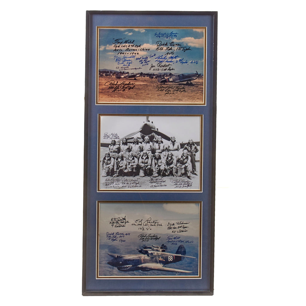 Original U.S. WWII Flying Tigers AVG Framed Signed Photograph Set with 22 Total Signatures & Provenance Note on Reverse - 13 ¼ x 30 ¼” Original Items