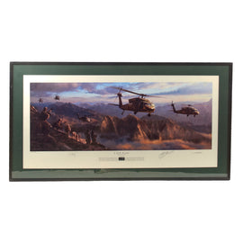 Original Signed Limited Edition Print: Framed “A New Dawn: Afghanistan” by Matt Hall Signed by Black Hawk Pilots Eric Carlson and Eric Fry - AP Artist Proof 125/200 - 19 ¼ x 34 ¼”
