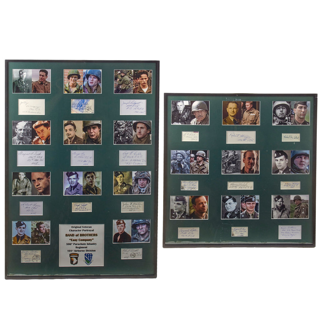Original U.S. WWII “Band of Brothers” Two Frame Signature Set with 20 Signatures Total & Photos of the Men with Their Portrayals - 24¼ x 36¼” & 24 ¼ x 25 ¼” Original Items