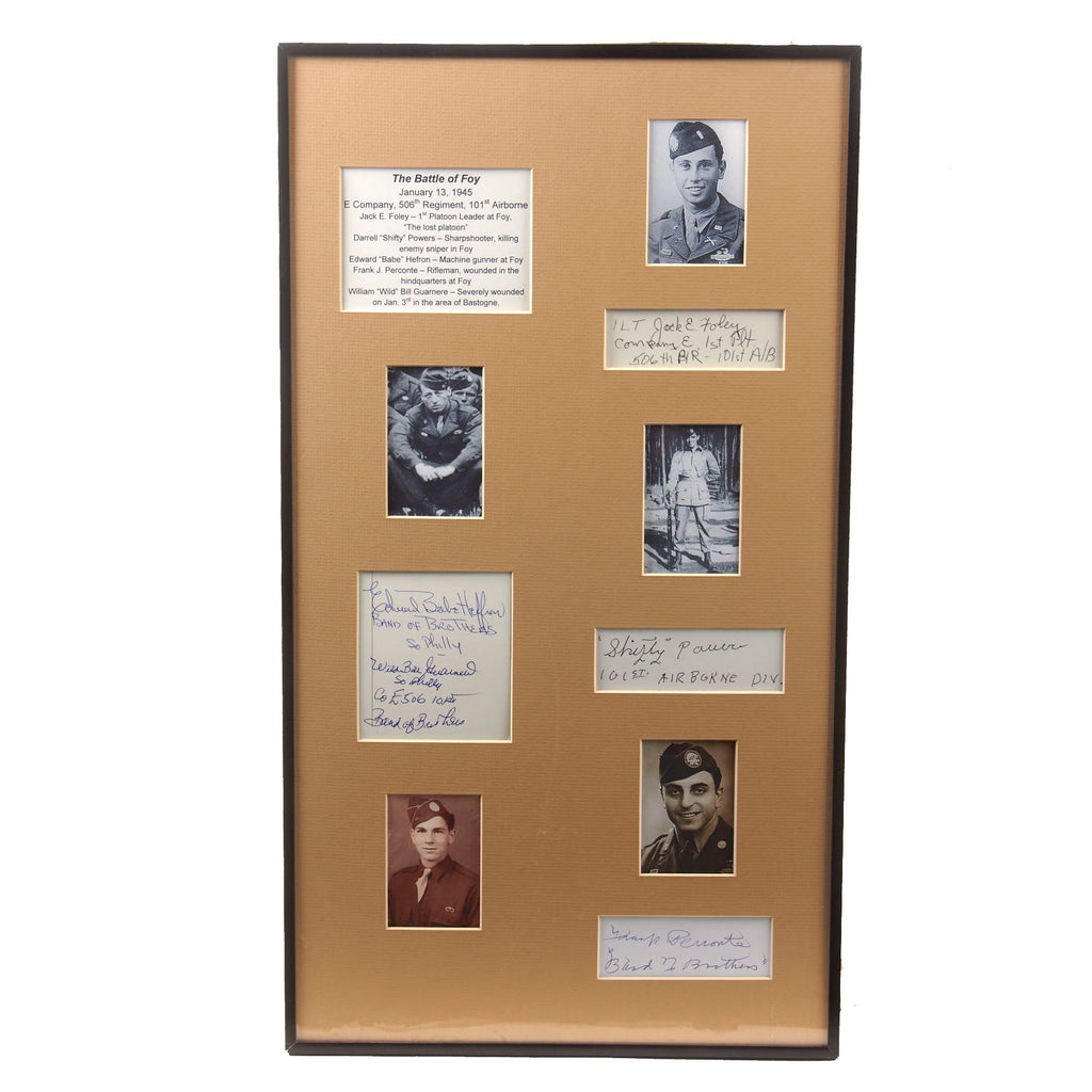 Original U.S. WWII Framed “Band of Brothers” Battle of Foy Survivor Signatures with Photos - Five Signatures Total - 12¼ x 22¼” Original Items