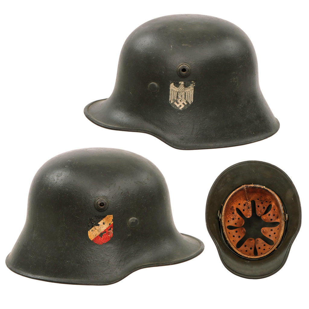 Original German WWII M18 Transitional Heer Army Double Decal Helmet with 55cm Liner - Stamped Si.62 Original Items