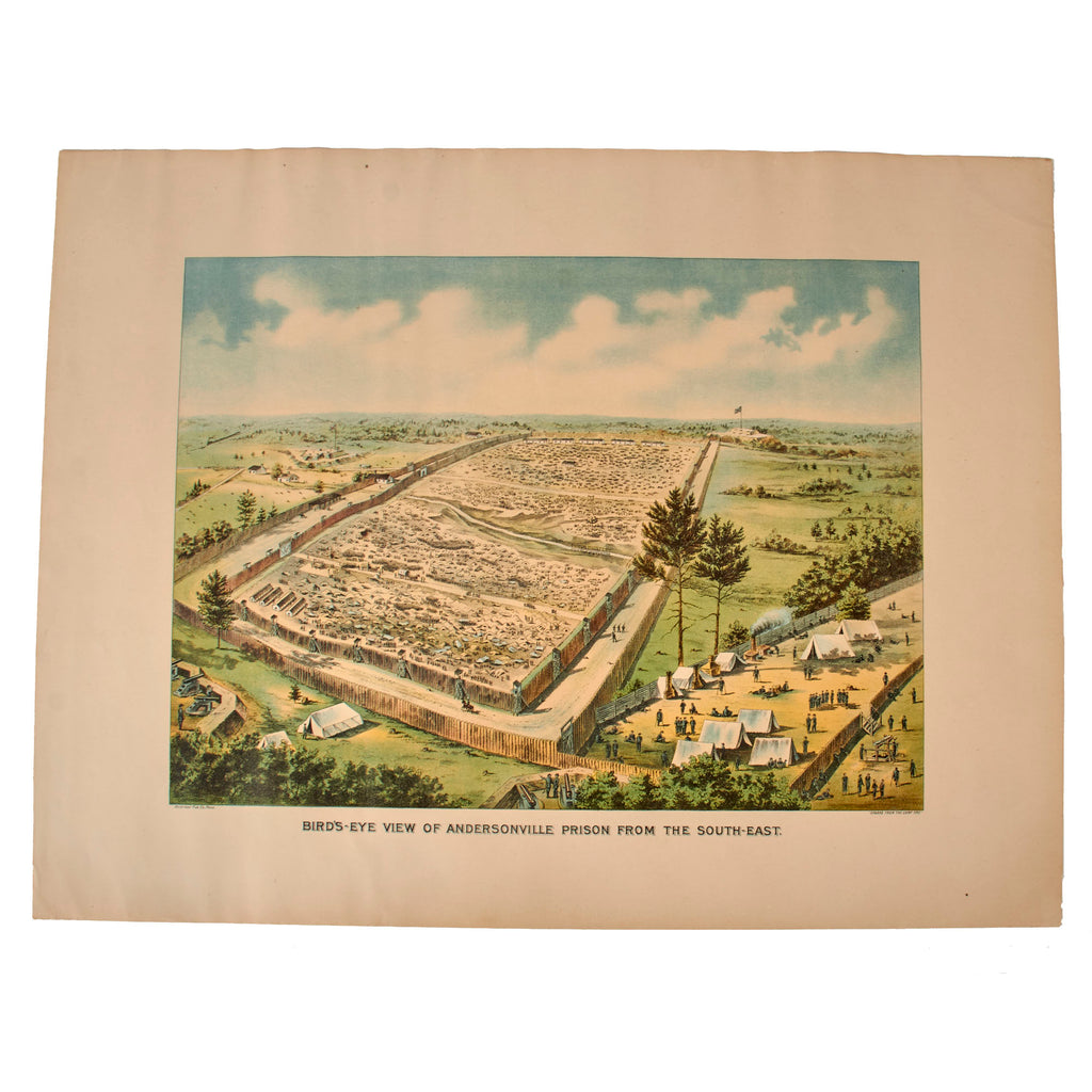 Original U.S. Civil War Andersonville Prison Bird’s Eye View Print - Dated 1890 - 20 x 26 ¼”