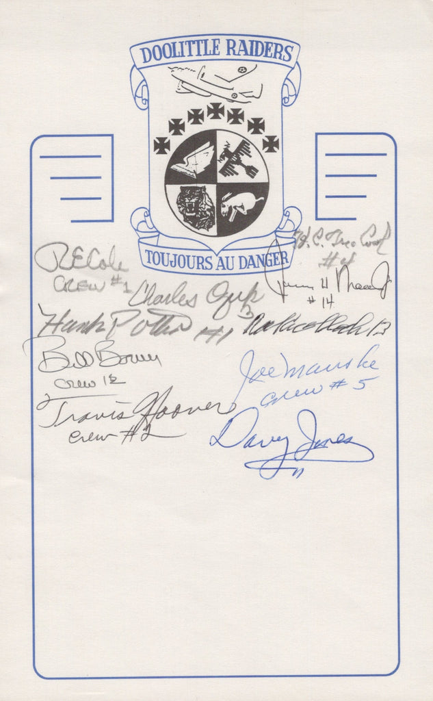 Original U.S. WWII Doolittle Raiders Autographs - 10 Signatures Total Original Items