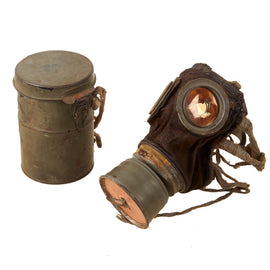 Original Imperial German WWI Named M1917 Ledermaske Gas Mask & Canister with Original Ersatz Carrying Strap & Unopened Filter