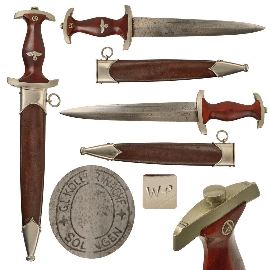 Original German Early WWII SA Dagger by Rare Maker Gustav L. Köller Nachfolger of Solingen with Scabbard Original Items