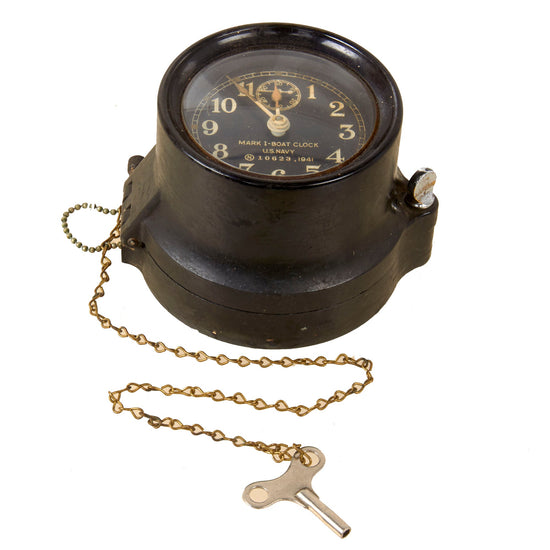 Original WWII U.S. Navy Type Mark I Boat Clock by Seth Thomas with Winding Key - Dated 1941 - Fully Functional Original Items