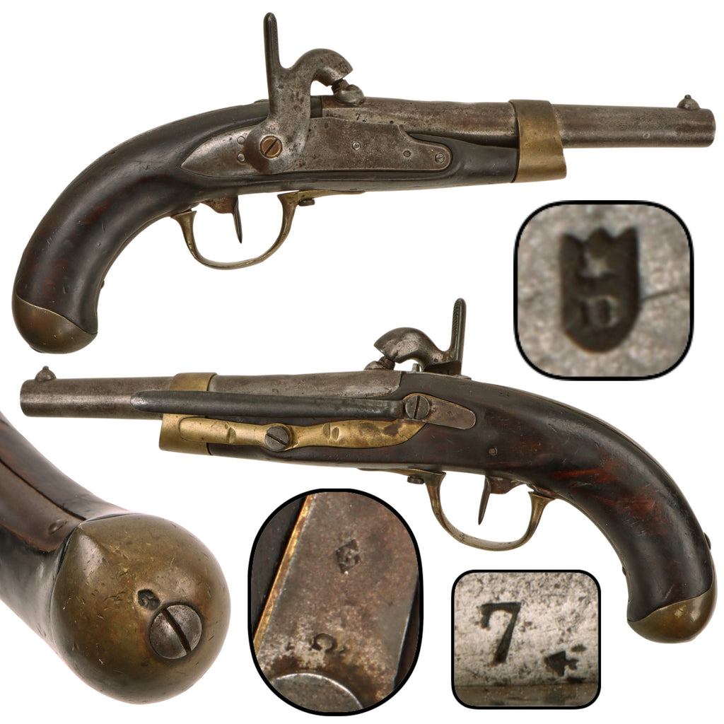 Original French Napoleonic Modèle An XIII T bis Percussion Converted Rifled Naval Pistol with Intact Belt Hook, Circa 1810