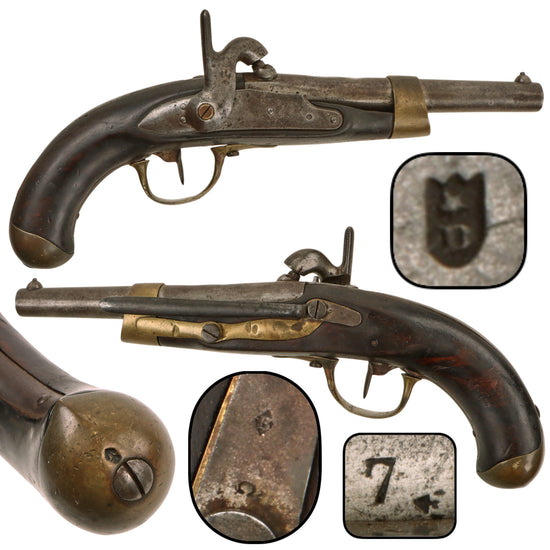 Original French Napoleonic Modèle An XIII T bis Percussion Converted Rifled Naval Pistol with Intact Belt Hook, Circa 1810 Original Items
