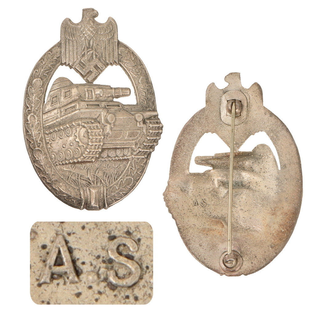 Original German WWII Silver Grade Panzer Assault Tank Badge by Adolf Scholtze of Grünwald - Scoop Back Style Original Items