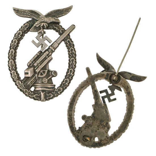 Original German WWII Early Tombak Luftwaffe Anti-Aircraft Flak Battle Badge - Unmarked Original Items