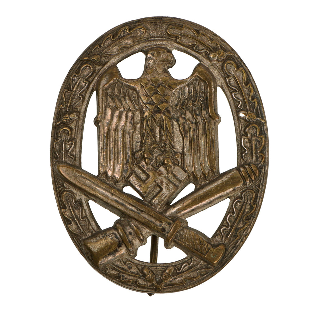 Original German WWII Early Tombak Silver Grade General Assault Badge - Unmarked Solid Back Original Items