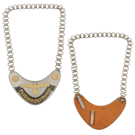 Original German WWII Excellent Feldgendarmerie Police Gorget with Phosphorescent Paint and Neck Chain Original Items