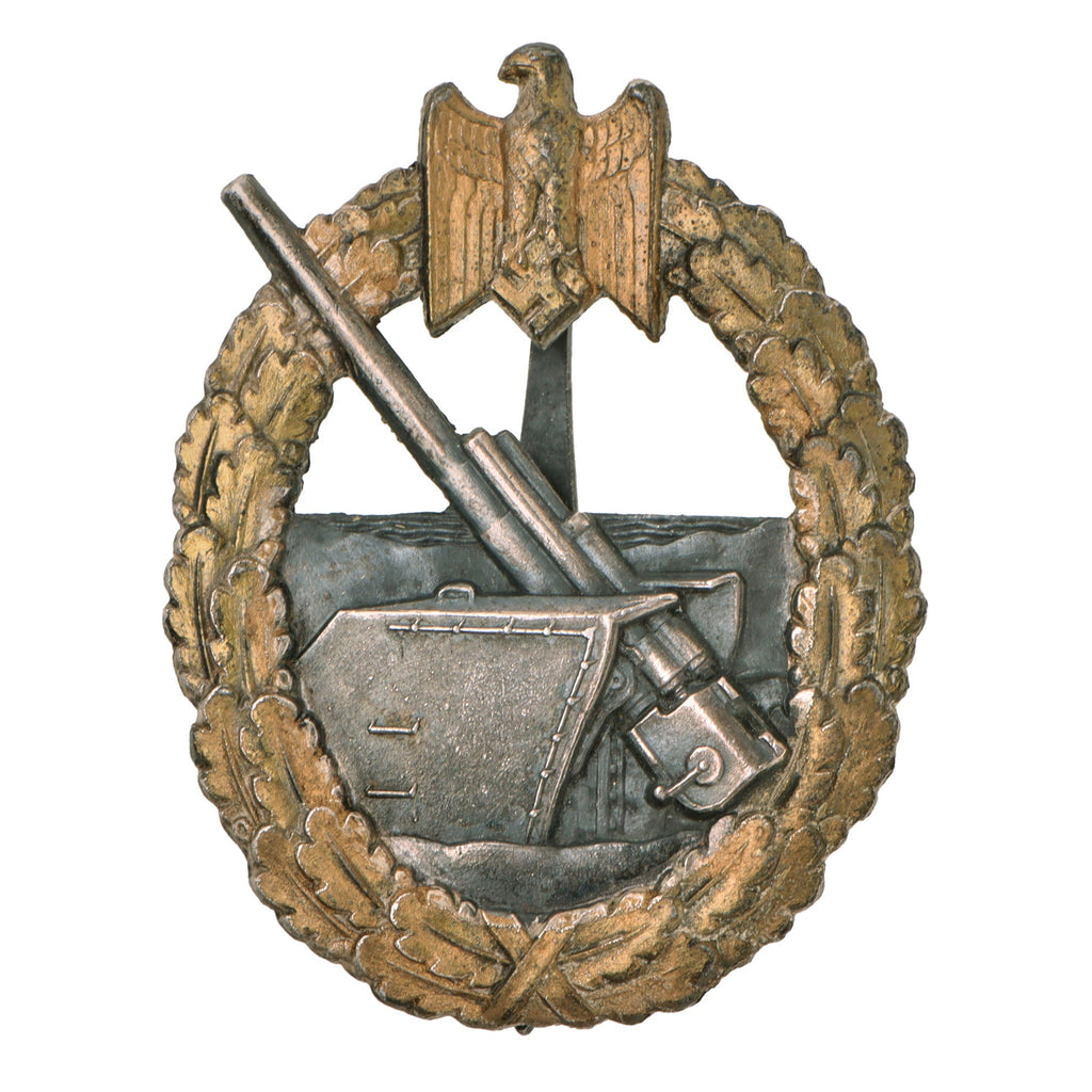 Original German WWII Early Tombak Kriegsmarine Navy Coastal Artillery Badge by C. Schwerin & Sohn of Berlin Original Items