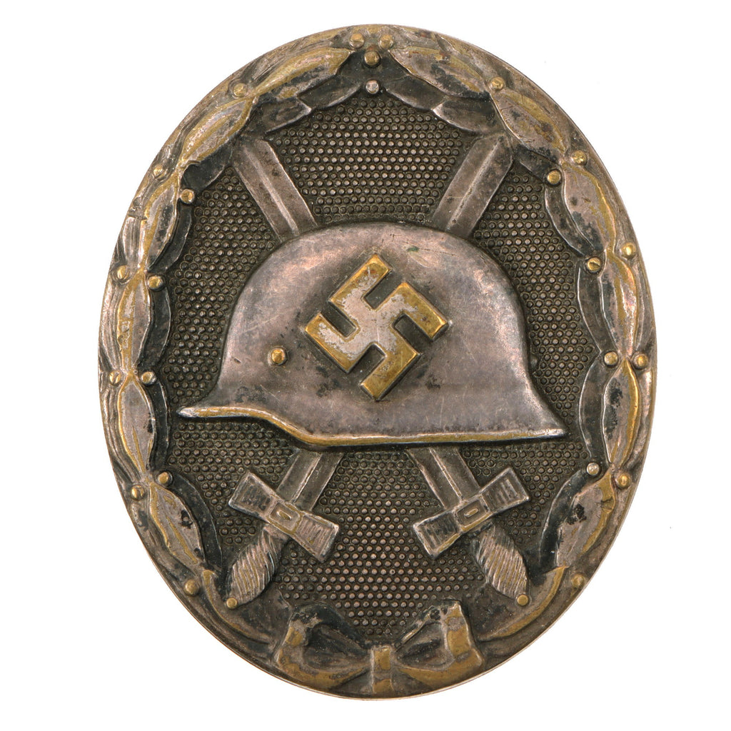 Original German WWII Early Brass Construction Second Class Silver Wound Badge by Main Mint of Vienna Original Items