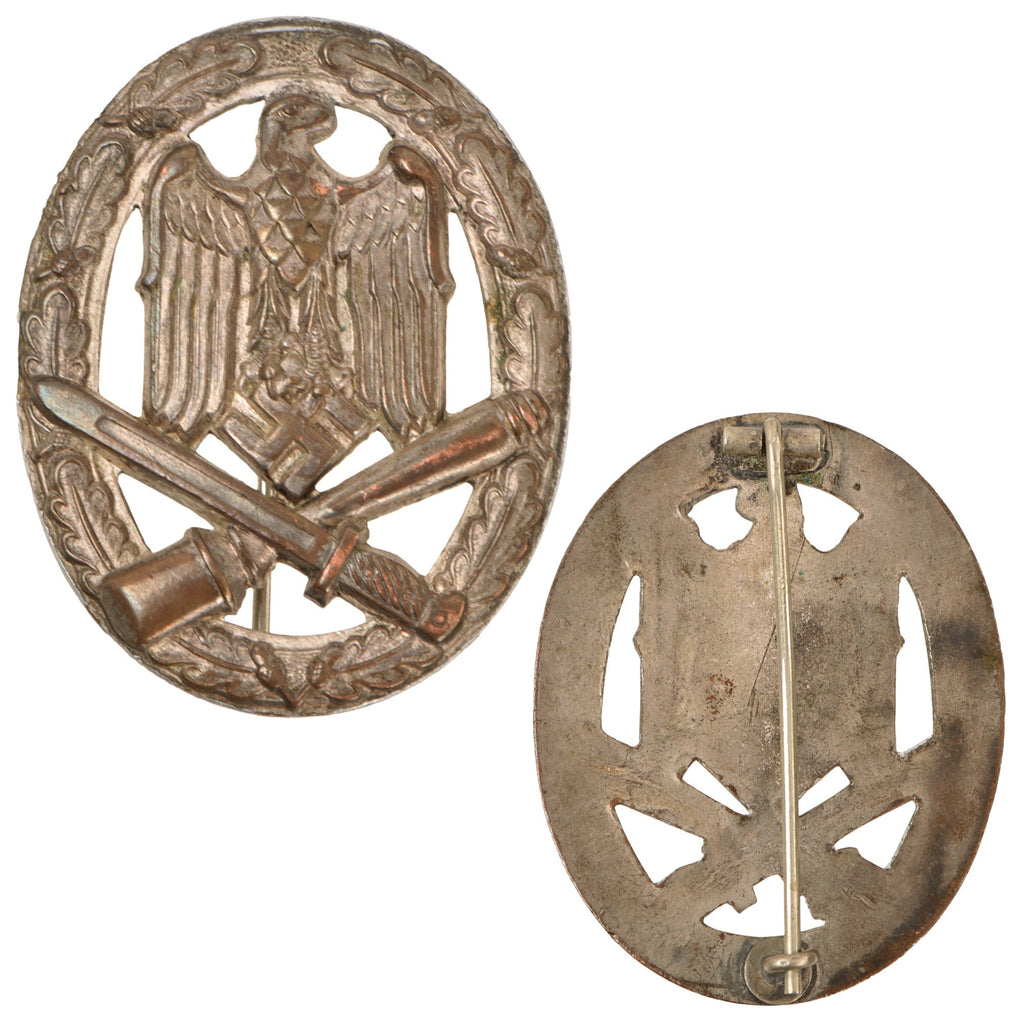 Original German WWII Early Silver Grade CupAl General Assault Badge - Unmarked Copper Aluminum Solid Back Original Items