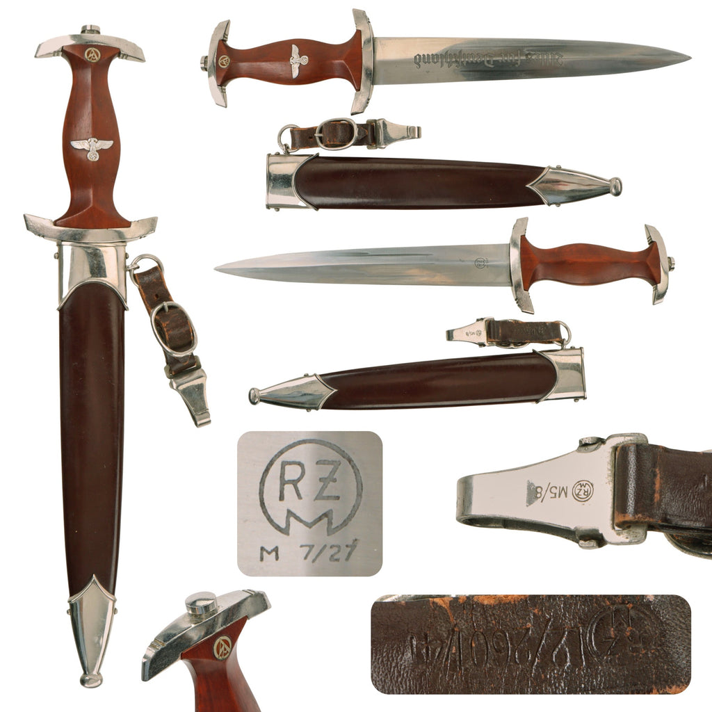 Original German WWII Excellent SA Dagger by Lauterjung & Sohn PUMA-Werk with Scabbard and Hanger - RZM M7/27 Original Items