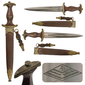 Original German WWII Early SA Dagger by Rare Maker August Bickel of Steinbach-Hallenberg with Repaired Scabbard and Hanger