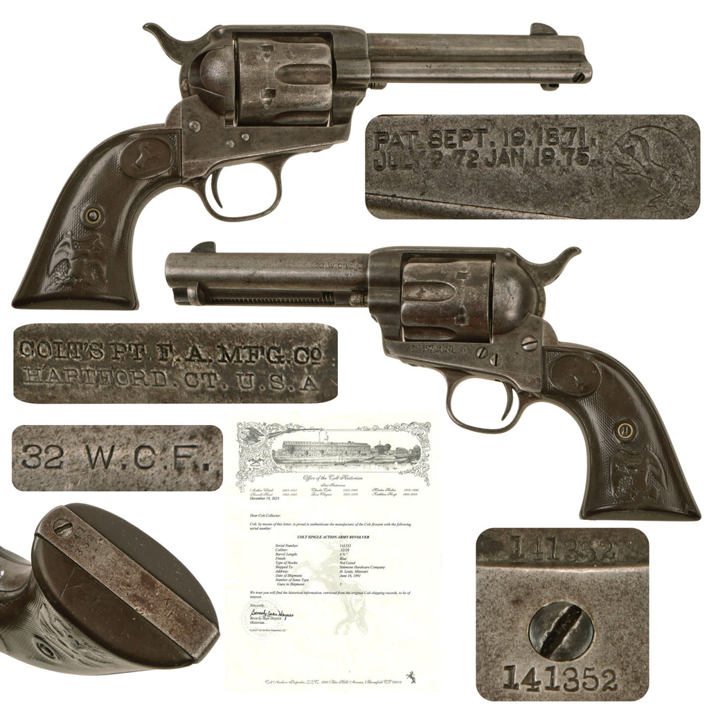 Original U.S. Colt .32-20 W.CF. Single Action Army Revolver Made in 1891 with 4 3/4" Barrel and Factory Letter - Serial 141352 Original Items