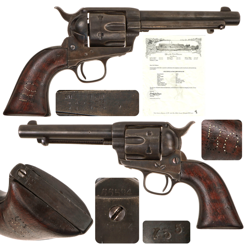 Original U.S. Colt .45cal Single Action Army Revolver with 5 1/2" Barrel and Factory Letter, 1882 Production, Matching Serial 66594